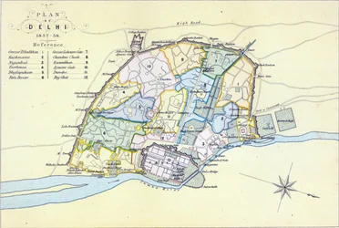 Plan de Delhi 1857-58, gravé par Guyot et Wood, pub. par William Mackenzie, Édimbourg, vers 1860